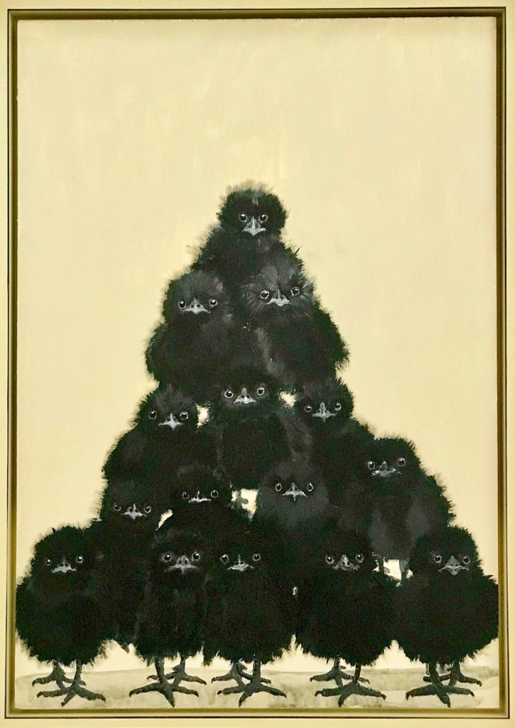 Jutta Hedwig Schöffl, "CROW(D) CONTROL", 2020, Acryl auf Holzplatte / gerahmt, 40 x 60 cm, 725 EUR